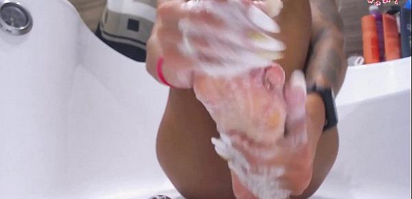  Girl Washing Feet Closeup - Foot Fetish